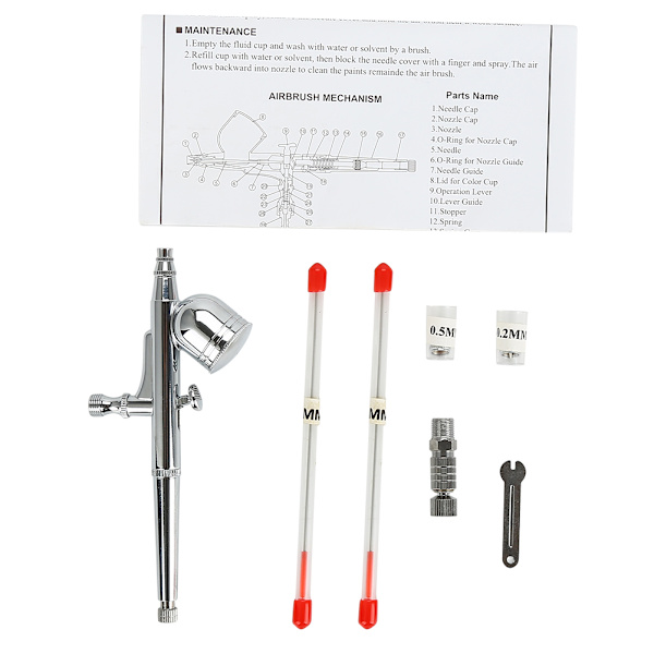 Gravity Feed Dobbelvirkende Airbrushsett Sprøytepistol For Kakedekorering/Neglekunst (130S)