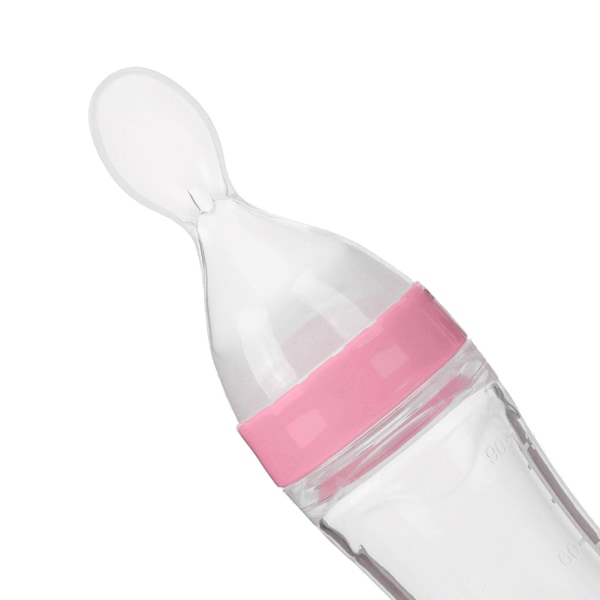 90ml Silikon Baby & Toddler Foderflaske med Ske Spædbarnsmad Grød Squeezer Feeder Pink