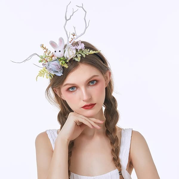 Påskehare blomsterhodebånd dekorasjon søtt kaninhodebånd eventyr cosplay krans krone blomsterbryllup