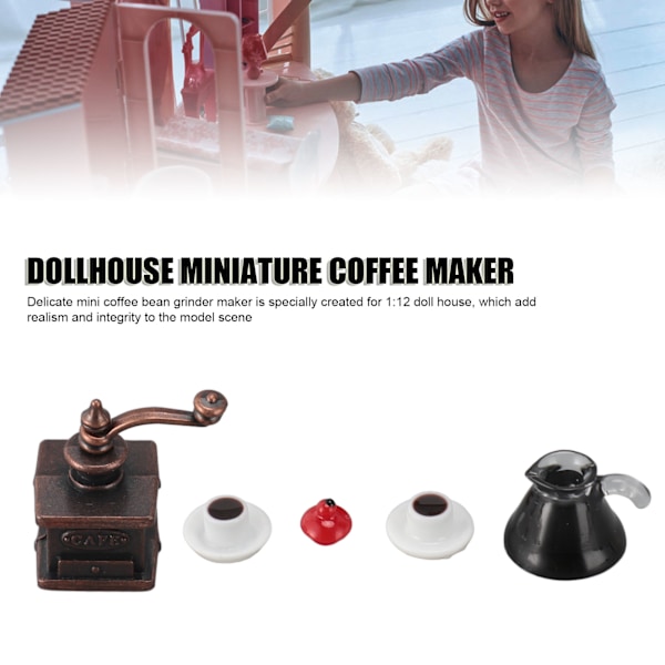3 Set Dockhus Miniatyr Kaffebryggare 1:12 Kvarn Gryta Ornament Simuleringsmodell Leksaker