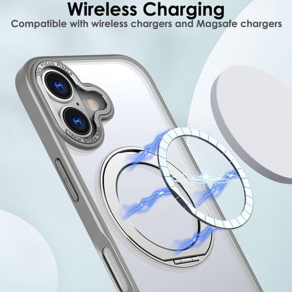 360° roterbart magnetisk ringtelefondeksel til iPhone 15 Pro, støtsikkert beskyttelsesdeksel (grå) Gray iPhone 15 Pro