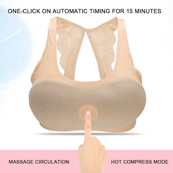 Elektrisk Opvarmnings Brystmassager Vaskbar Vibration Brystforstørrende Stimulator BH Kompleksion