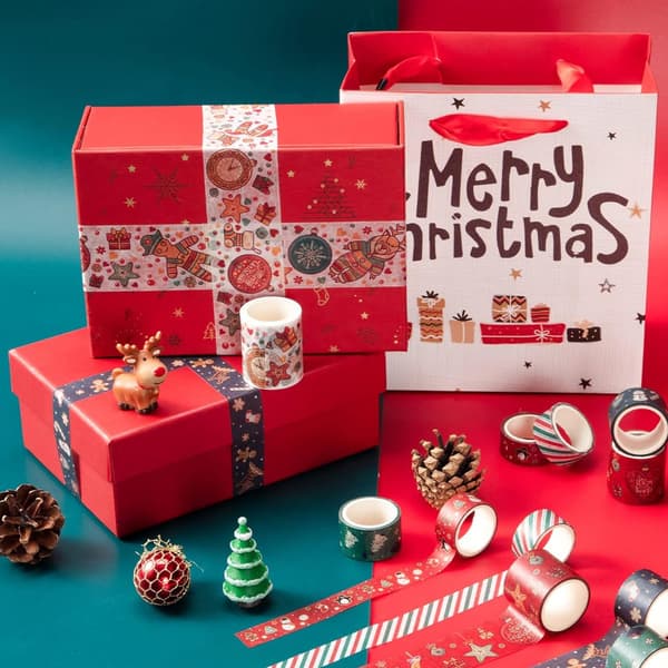 6 rullar jultejp dekorativ maskeringstejp för scrapbooking, dagbok, pyssel och presentinslagning