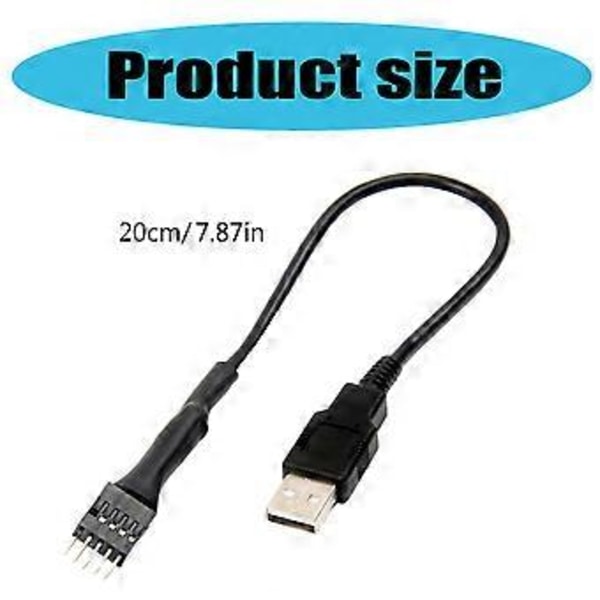 20 cm 9-Pin Han til Ekstern USB A Han PC Bundkort Intern Dataforlængerkabel