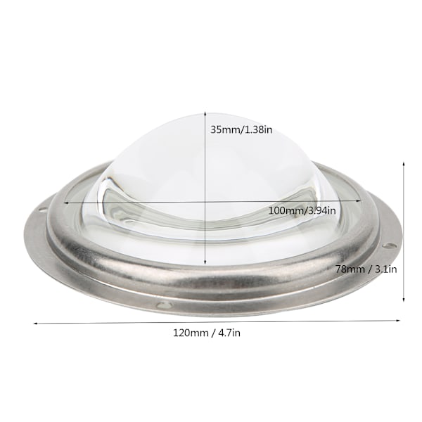 100 mm 60° Kondensaattorilinssi Vedenkestävä Kumirenkaallinen Kiinteä Kiinnike 20-200W LED:lle