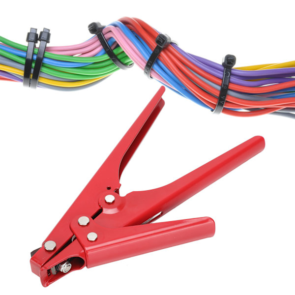 Bärbar Nylon Kabelbindare Justerbar Spänning Plast Zip Tie Fäst- och Klippverktyg Röd