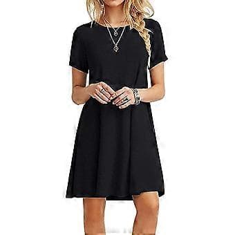 Nirvana Casual Dame Almindelig Simpel T-shirt Løs Kjole (Sort)