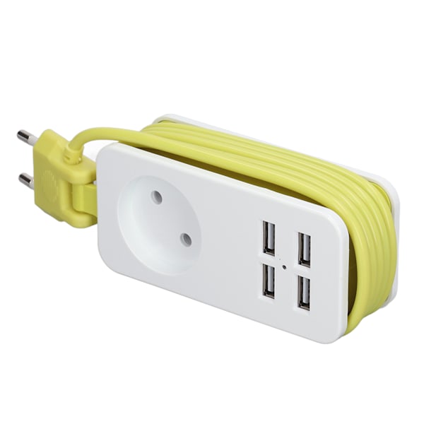 EU-pistokevirtajohto 1200W 10A Palonkestävä Eurooppalainen Pistoke Adapteri 4 USB-portilla Älypuhelimille Tableteille 250V Valkoinen Vihreä