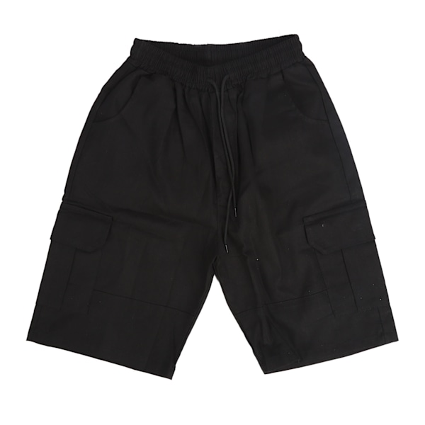 Män Cargo Shorts Flera Fickor Dragkedja Knälång Lösa Casual Sommarbyxor Svart L