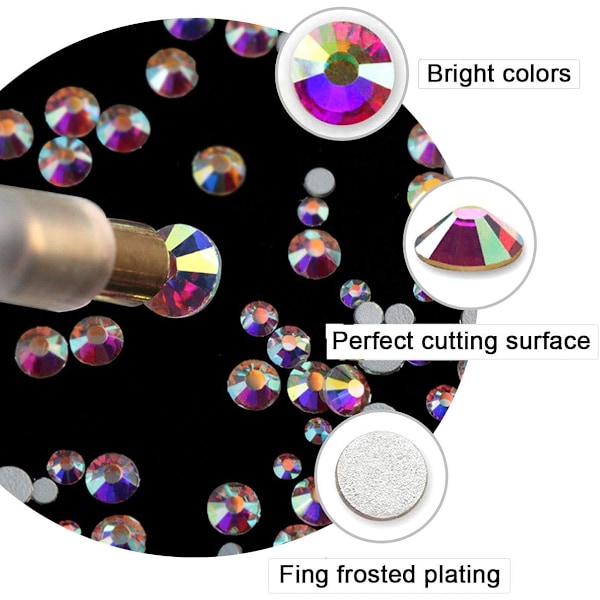Glasberlocker Ädelstenar för Bred Användning, Glänsande Kristall AB Färg Mix Små Strass, 3D Stenar Dekorationer, 120 st + 1728 st, Inkluderar Rostfritt Stål