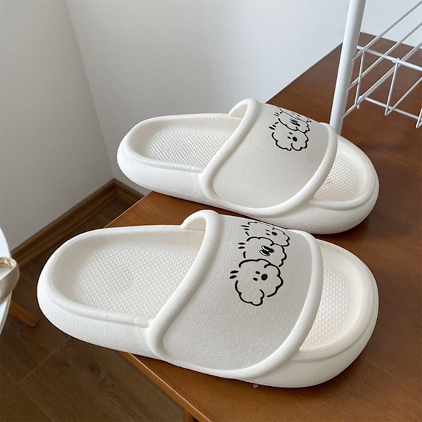 Kvinders Tykke Sål Slide Sandaler Anti-Skridsikker Komfortable Moderne Søde Dame-Tøfler til Sommer Hvid 38‑39 (Passer til 37-38 Størrelse Fødder at Bære)