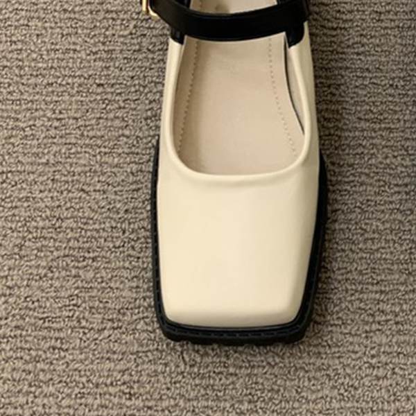 Kvinnors Spänne Platformskor Stängd Kvadratisk Tå Elegant Ergonomiska Ankelrem Pumpskor Aprikos 37