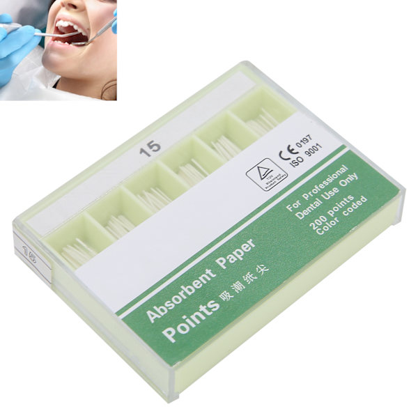 200 st Dental Absorberande Papperspunkter Rotkanal Absorberande Papperspunkter Tandverktyg 15# Vit