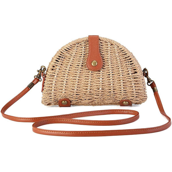 Halm Axelväska, Sommarstrandväska Kvinnors Halm Axelremsväska Handvävd Raffia Väska Korgväska Sommarstrandplånbok Kvinnor Väver Handväska för Arbete
