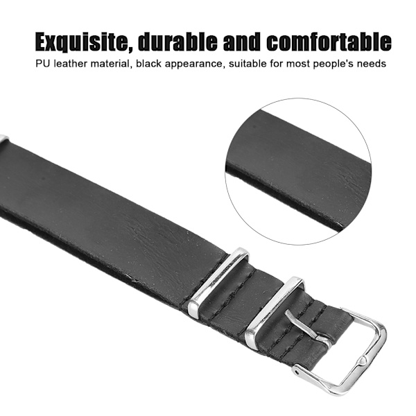 20mm PU-läder Armbandsur Rem Justerbar Armband Ersättningstillbehör Svart