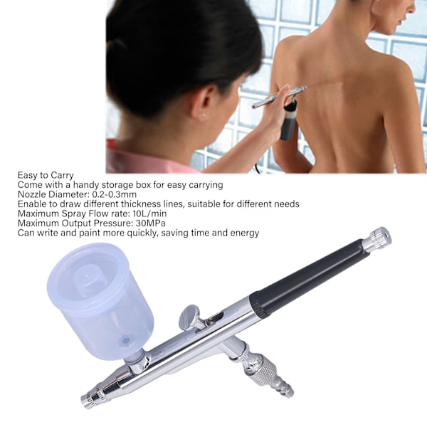 Airbrushsett Maksimalt 10L 30Mpa 0,2 Til 0,3mm Justerbar Dysse Stålsprøytepistol for Maling