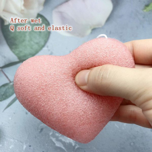 Ansiktssvampar för rengöring och exfoliering Premium Pink Clay Heart Naturligt organiskt mjukt Återanvändbart för känslig hud