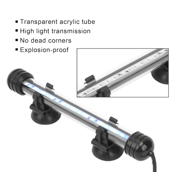 Akvarielampe Vandtæt Fiskekumbelysning med LED-lys 3 Tilstande Dæmpbar 100‑240VAU Stik 18CM