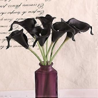 24 stk. kunstige calla-liljer med blød PU-stilk (sort)