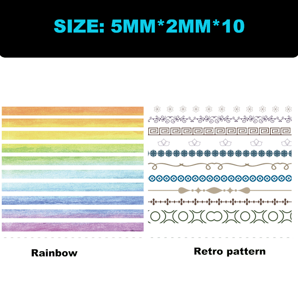 Inspirationskit, Washi Tejp Set för Hantverk, Dekorativa Tejper, Scrapbook Washi Tejp, Hantverkstejp, Journalföring, Högkvalitativt Papper, Regnbågsfärger Tunn