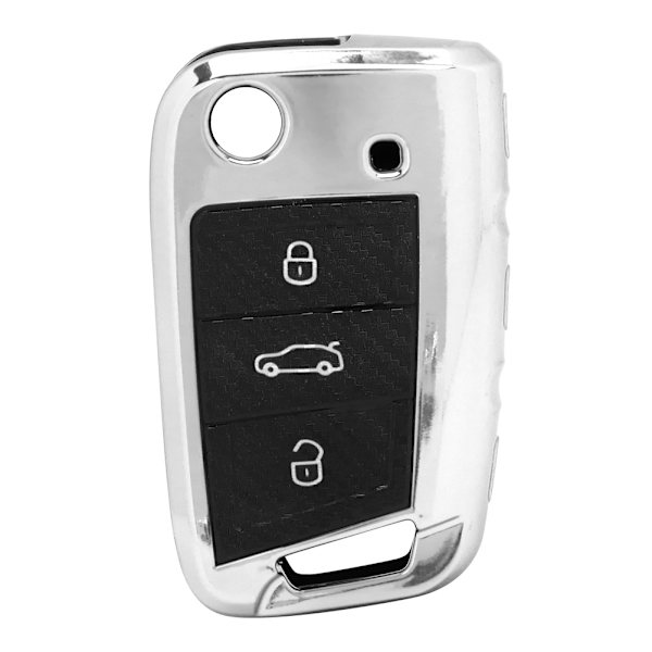 Kulfiber-stil TPU Smart Key Fob Cover Beskyttende Etui til SEAT Ateca Sølv
