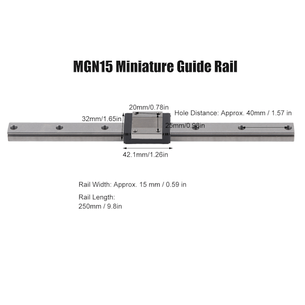 MGN15 Lineær Guide Kerne Industrielt Automatisering Udstyr Lineær Bevægelse Glidebaner 250mm