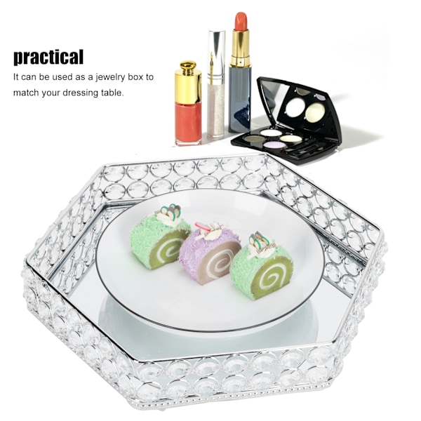 Krystalbakke Spejl Hexagon Formet Multifunktionel Dessert Kage Frugt Opbevaring Organizer