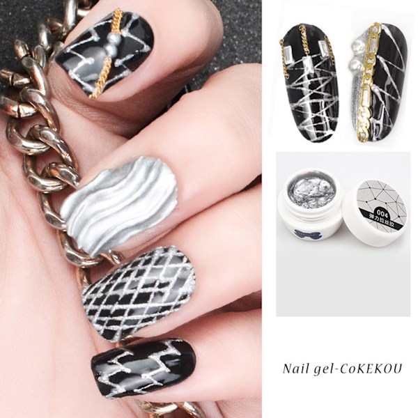 Pure Color Shine Wiredrawing Nagelkonstlack UV-Gel Nagellösning Manikyrverktyg (Silver)