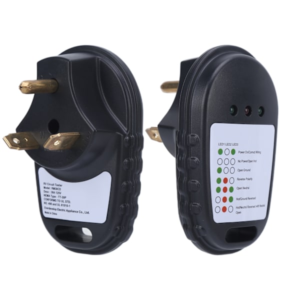 30A 125V RV-piirin analysaattori Kannettava virrankontrollitesteri Pistorasia LED-valoindikaattorilla