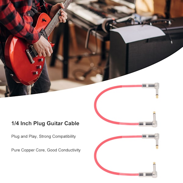 2 ST 30 cm Gitarr Jumper 1/4 Tum Kontakt Gitarr Effektpedal Kabel Ren Koppar Musikinstrumentkablar Röd