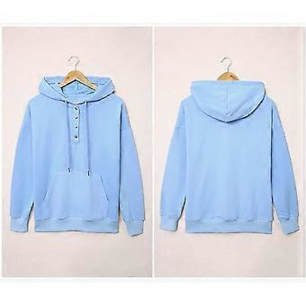 Dame Knap Front Hættetrøje Pullover Langærmet Efterår Vinter Sweatshirt Top SweaterM( style1910)