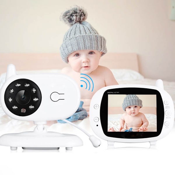 Trådløs 3,5 tommer LCD Digital Videobabyalarm Babysitter Justerbar synsvinkel Temperaturmåling To-vejs kommunikation EU-stik 110‑220V