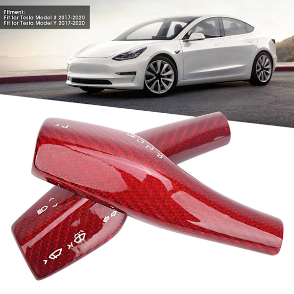 Kulfiber Forlygtekontakt Trim Padle Gearskifter Dæksel Passer til Tesla Model 3/Model Y 2017-2020 Rød