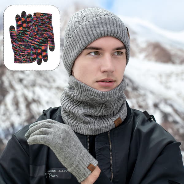 Halsduk Pekskärmshandskar Stor Hatt Halsduk Handskar Set Tjock Stickad Mössa Black+blue+rose red