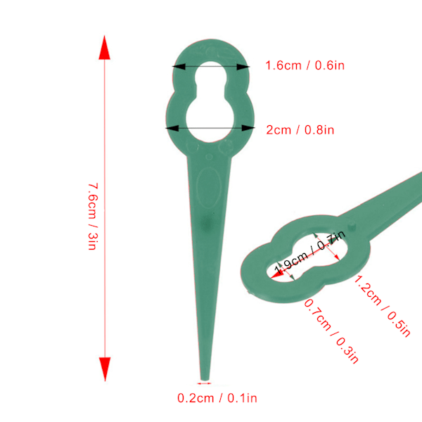 100 stk Plast Kutterblad Gras Trimmer Klippeverktøy Erstatning Manuell Beskjæring Tilbehør Grønn