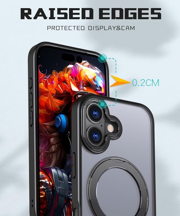 360° roterbart magnetiskt ringfodral för iPhone 15 Pro Max, stötsäkert skyddsfodral (svart) Black iPhone 15 Pro Max