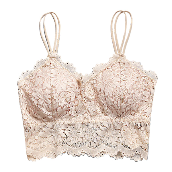 Spets-BH Bralette Vadderad Plus Size Linne Underkläder Hudvänlig Andningsbar Lätt Vadderad BH Underkläder Hudfärg L
