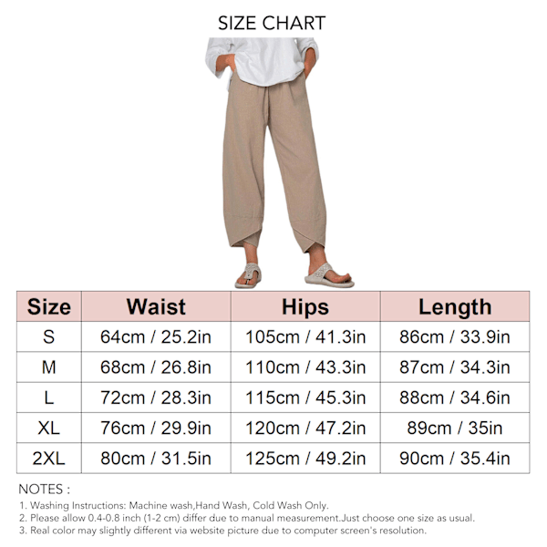 Dame Ninth Bukser Løse Casual med Lommer Bløde Åndbare Polyester Tøj til Hjem Udendørs Khaki XL