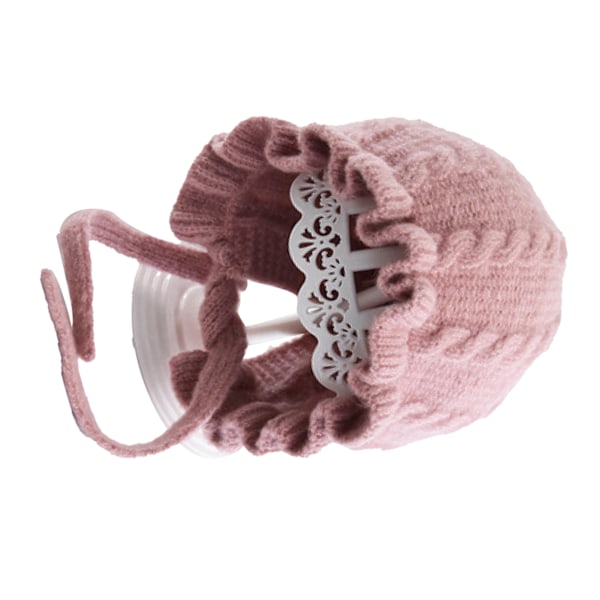 Baby Beanie Hat Strikket Blød Hudvenlig Sød Stil Elastisk Åndbar Toddler Vinterhat til Børn 3 til 24 Måneder Pink