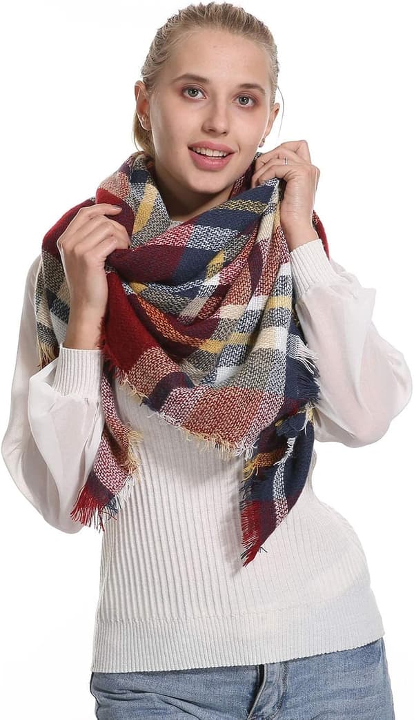 Ternet tørklæde til efterår og vinter til kvinder, varmt blødt chunky oversized ternet sjal og tørklæde
