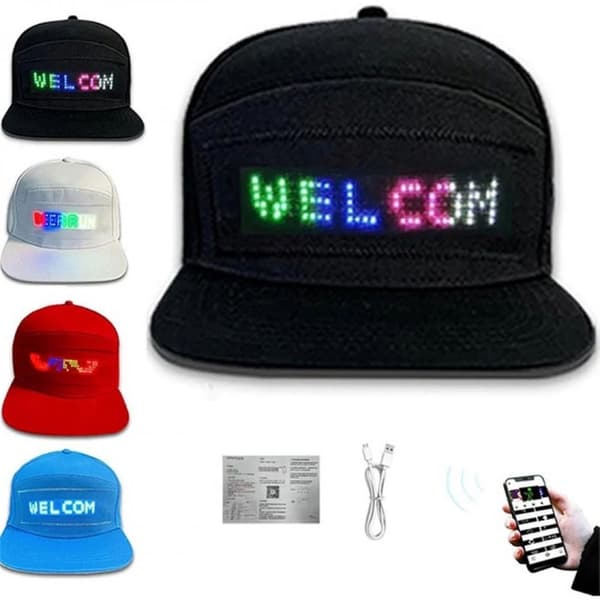 Lysande Animerad LED-Display Keps med Bluetooth Smartphone-Kontroll Uppladdningsbar Programmerbar LED-Basebollkeps för Utomhusevenemang Fester och