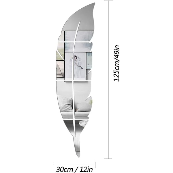 3D Akryl Fjäder Spegel, Väggkonst Dekor, Smidig Ytapplicering, Förtjockad Design för Tonårsrum, Barnrum, Vardagsrum