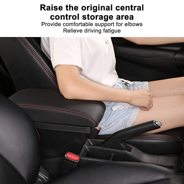 Armlænsboks til bil Sort Central Konsol Armlæn Opbevaringsboks Rød Syning med USB Interface Udskiftning til Suzuki VITARA