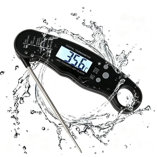 Digitalt kødtermometer, foldbart grilltermometer, høj nøjagtighed, med baggrundsbelyst LCD-display (sort) Black