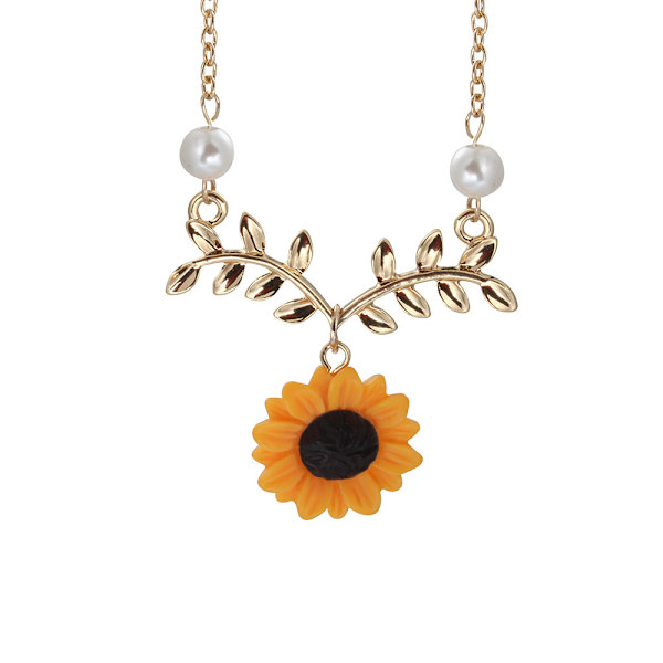 4-delars dam smyckeset med solros - halsband, örhängen, ring och armband (guld)