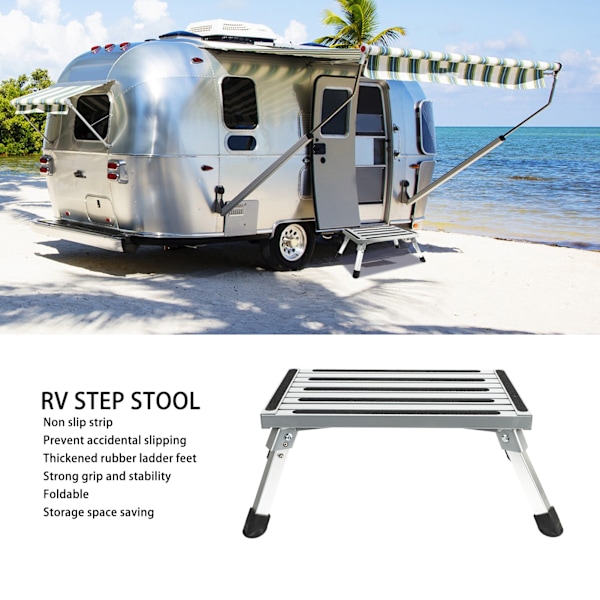 RV-stege Multifunktionell med Gummifötter Silver Stabil Aluminiumlegering Vikbar Stege
