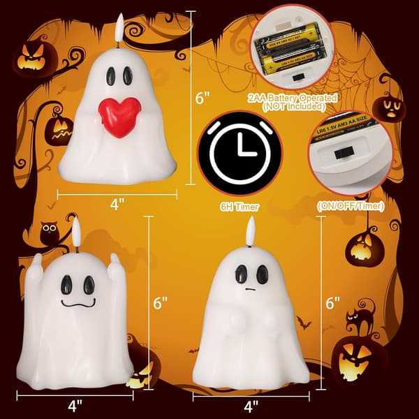 3-delt Halloween Spøgelse Flammefrit Lys Sæt, Halloween Indendørs Indretning - B
