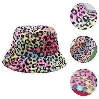 1 stk. Moderigtig Varm Fiskerhat Fluffy Efterår Vinter Leopard Fisker