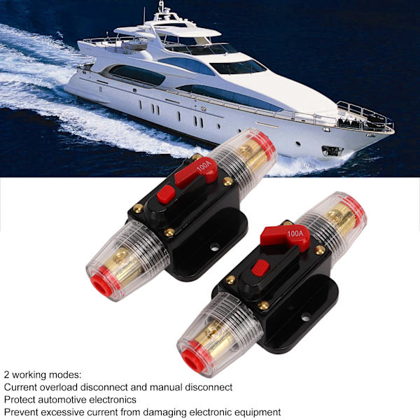 12‑24V Inline Säkring med Manuell Återställning Säkringshållare Batteripoler Värmekrympslangar för Bil Båt Ljudsystem 100A