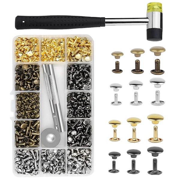 Metallnitar för läderhantverk, lädernitar dubbelkapselnit blandade färger rörformiga metallnitar perfekta för dekoration, 300 set läderhantverk